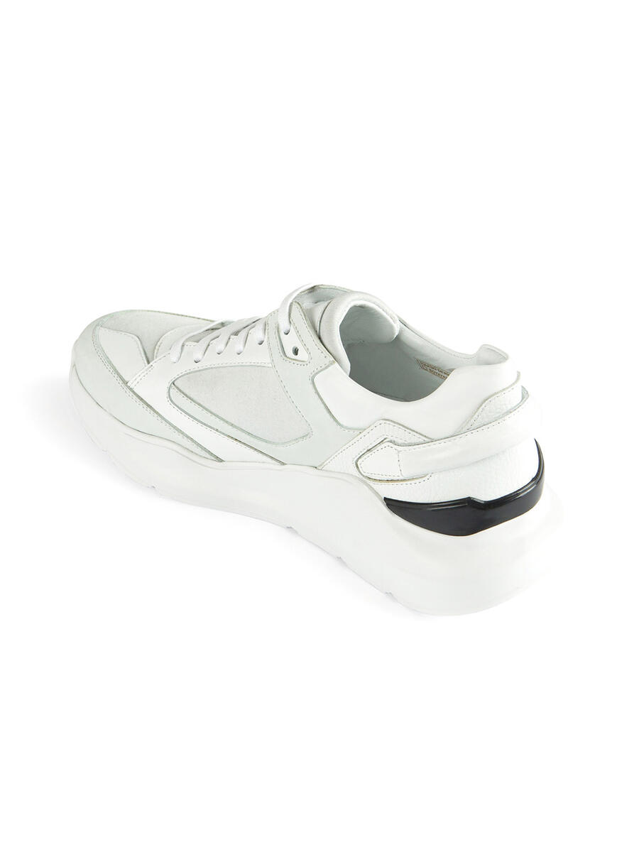 Şerit Detaylı Beyaz Deri Ayakkabı