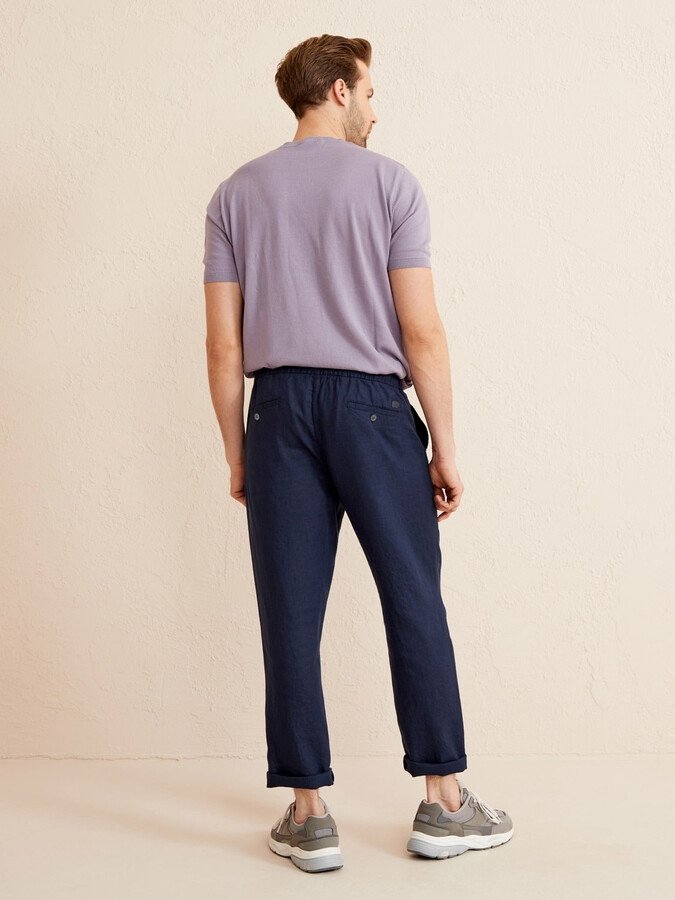 %100 Keten Regular Fit Basic Pantolon - Thumbnail (3)