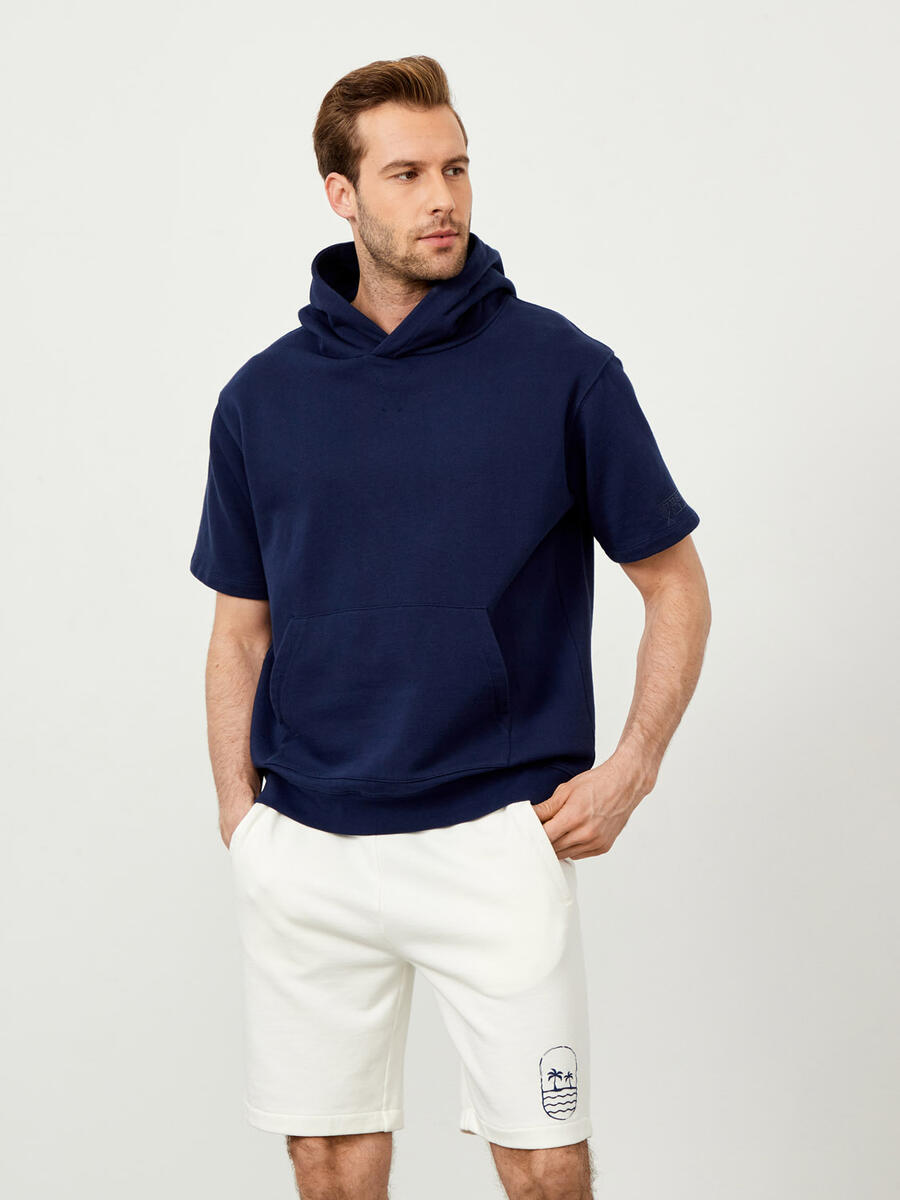 Xint %100 Pamuk Kapüşonlu Oversize Kısa Kollu Basic Sweatshirt. 2