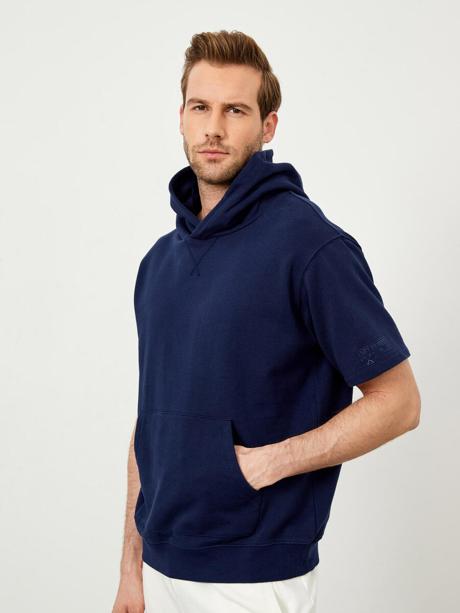 Xint %100 Pamuk Kapüşonlu Oversize Kısa Kollu Basic Sweatshirt. 3