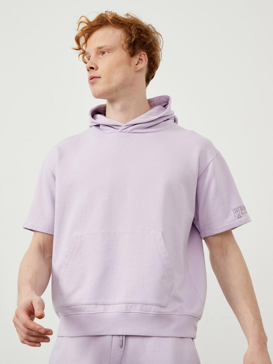 Xint %100 Pamuk Kapüşonlu Oversize Kısa Kollu Basic Sweatshirt. 1