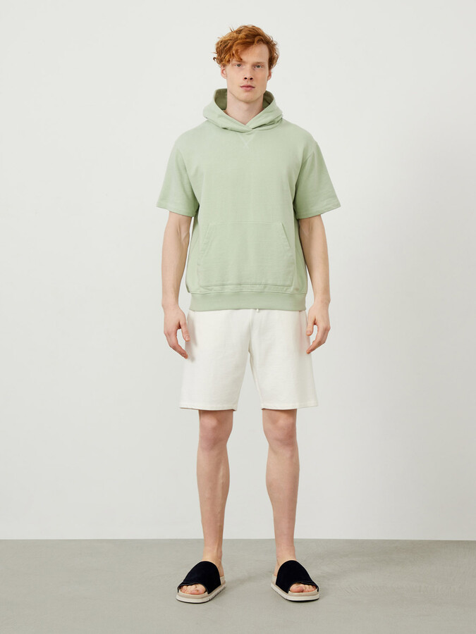 XINT - %100 Pamuk Kapüşonlu Oversize Kısa Kollu Basic Sweatshirt