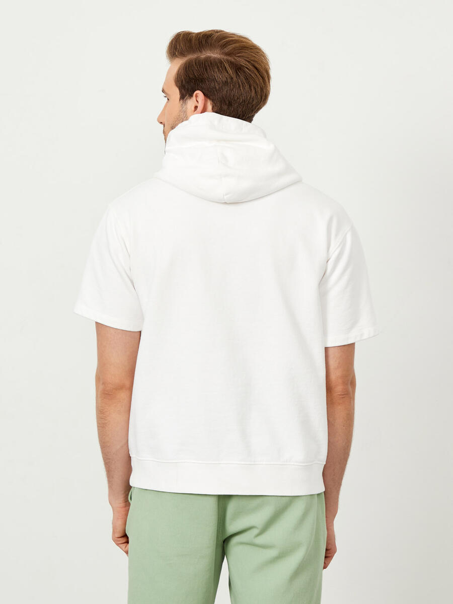 Xint %100 Pamuk Kapüşonlu Oversize Kısa Kollu Basic Sweatshirt. 4