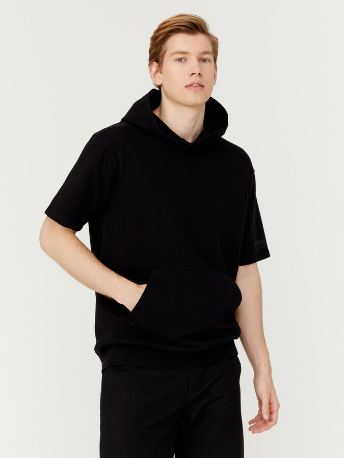 XINT - %100 Pamuk Kapüşonlu Oversize Kısa Kollu Basic Sweatshirt