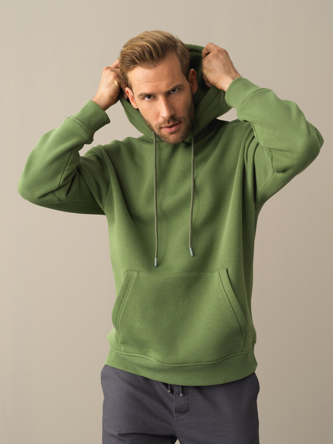 Kapüşonlu Pamuklu Oversize Basic Sweatshirt - Thumbnail (3)