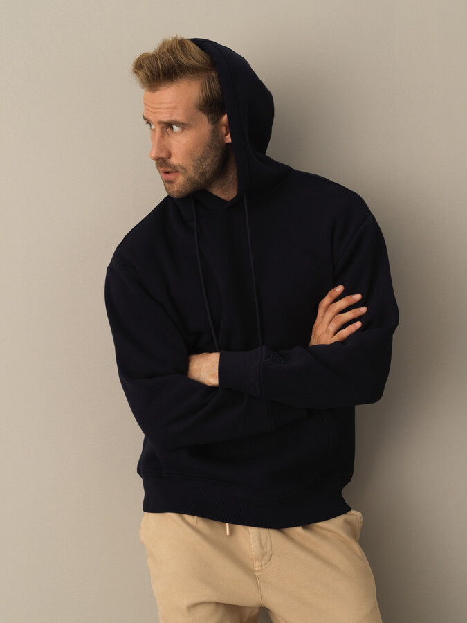 Kapüşonlu Pamuklu Oversize Basic Sweatshirt - Thumbnail (2)