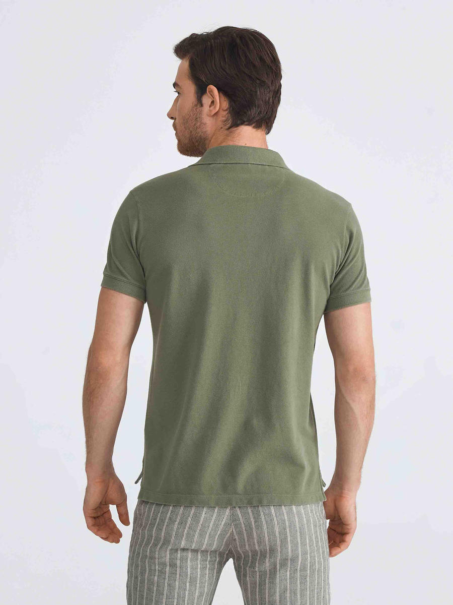 %100 Pamuk Polo Yaka Nakışlı Slim Fit Tişört
