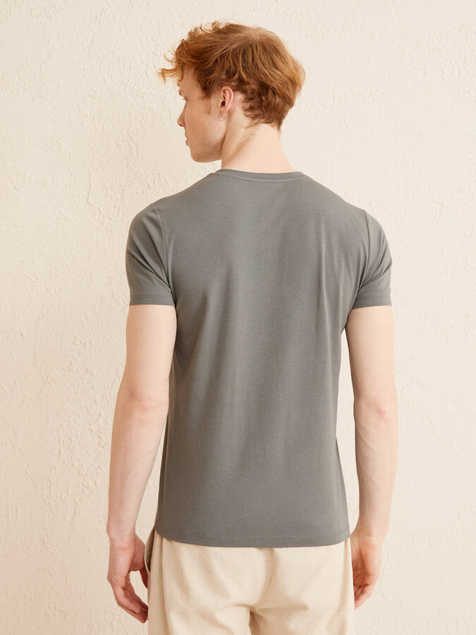 Patlı Yaka Slim Fit Modal Basic Tişört - Thumbnail (4)
