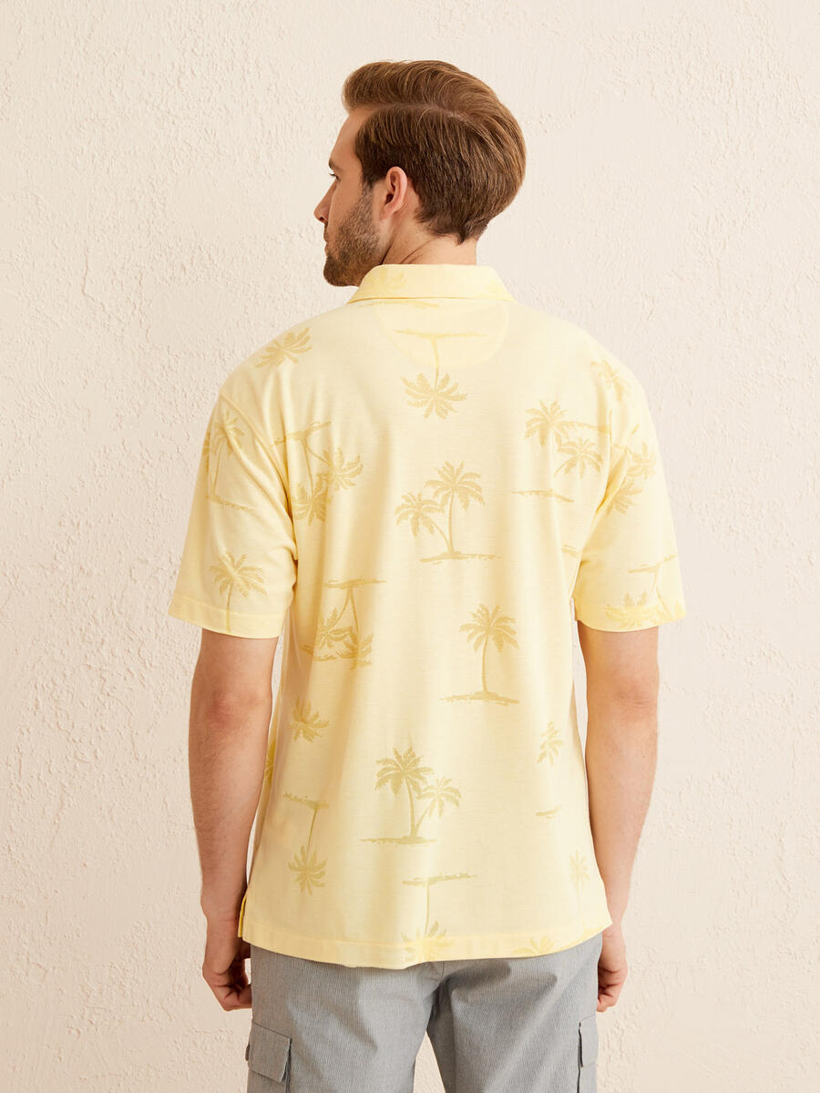 Polo Yaka Pamuklu Oversize Desenli Tişört