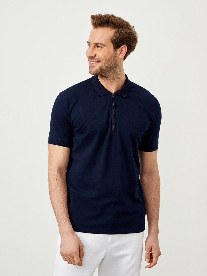 XINT - Polo Yaka Pamuklu Regular Fit Fermuarlı Tişört