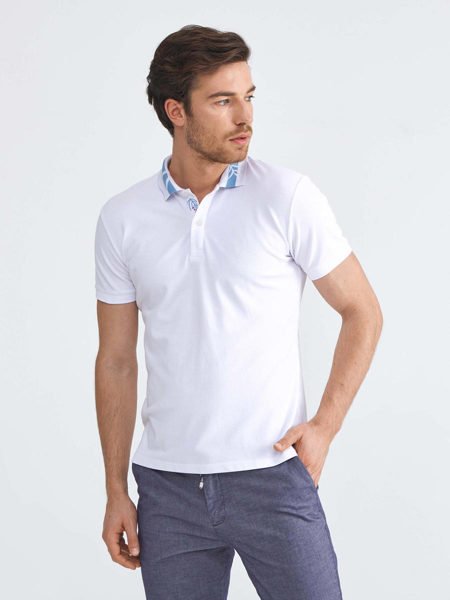 Polo Yaka Pamuklu Slim Fit Nakış Detaylı Tişört