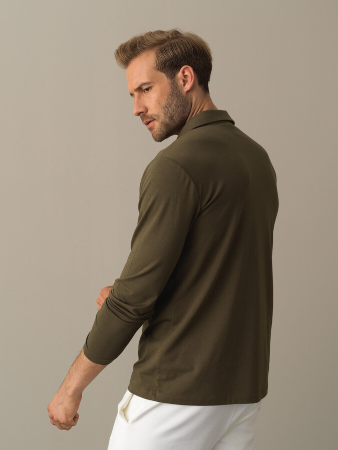 Polo Yaka Slim Fit Modal Basic Tişört - Thumbnail (3)