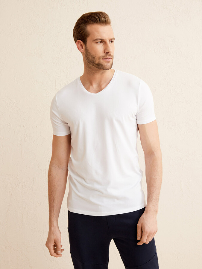 XINT - V Yaka Modal Slim Fit Basic Tişört (1)