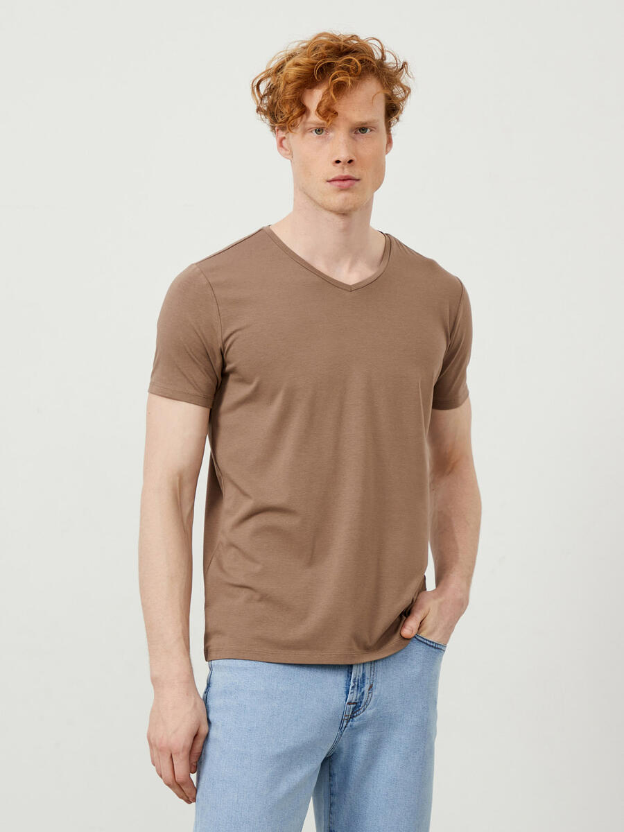 Xint V Yaka Modal Slim Fit Basic Tişört. 1