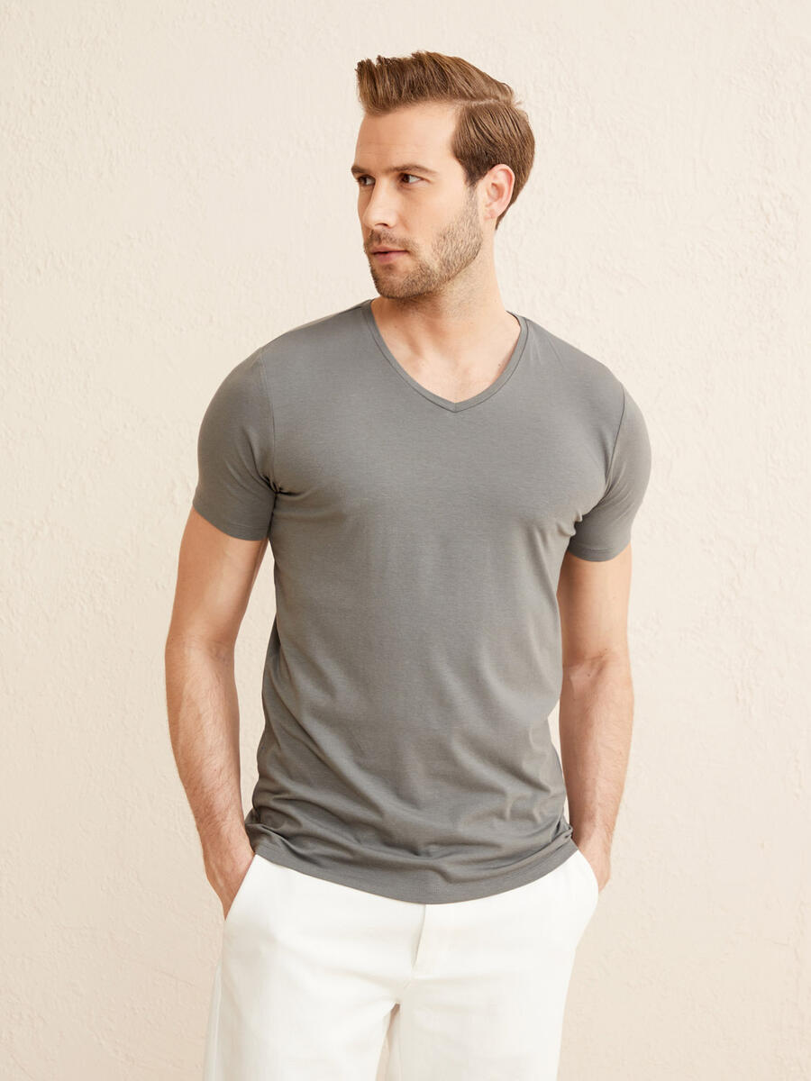 Xint V Yaka Modal Slim Fit Basic Tişört. 2