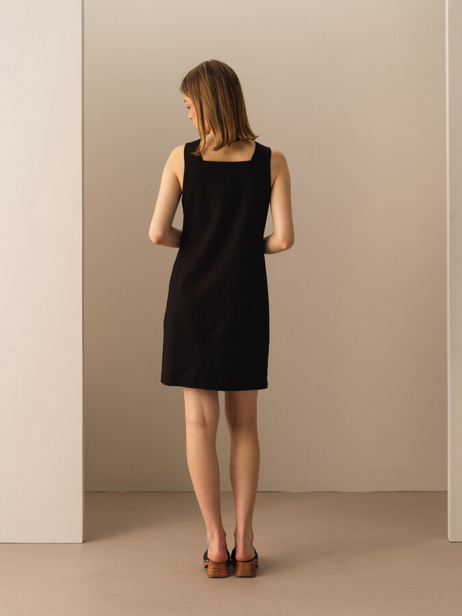 Pamuk Keten Karışımlı Regular Fit Elbise - Thumbnail (3)