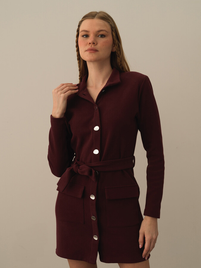 XINT - Pamuklu Belden Bağlamalı Regular Fit Elbise (1)