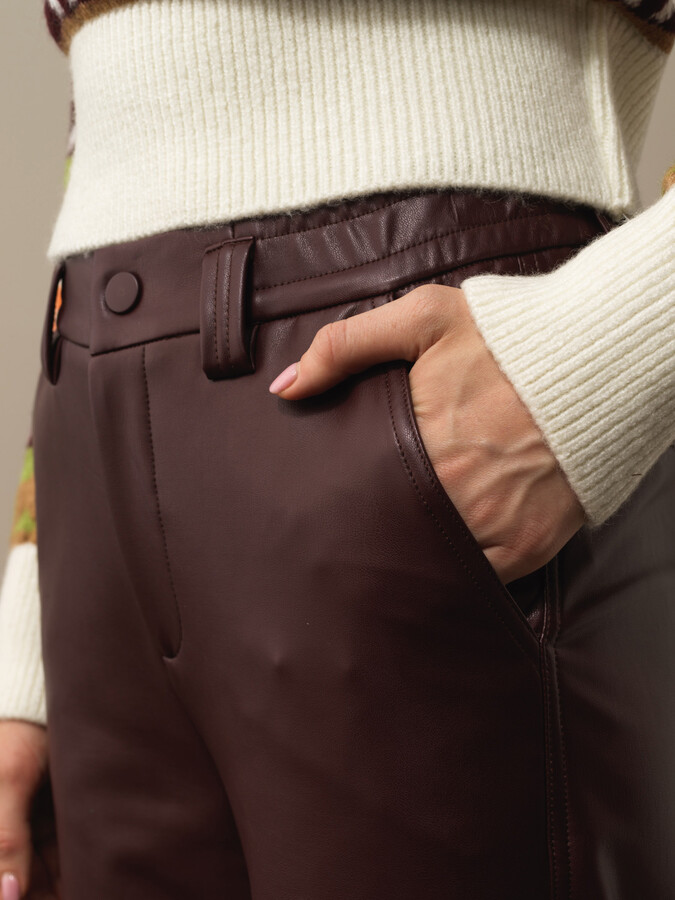 Deri Görünümlü Regular Fit Pantolon - Thumbnail (2)
