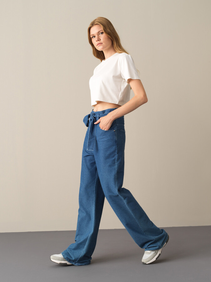 Yüksek Bel Pamuklu Regular Fit Pantolon - Thumbnail (3)