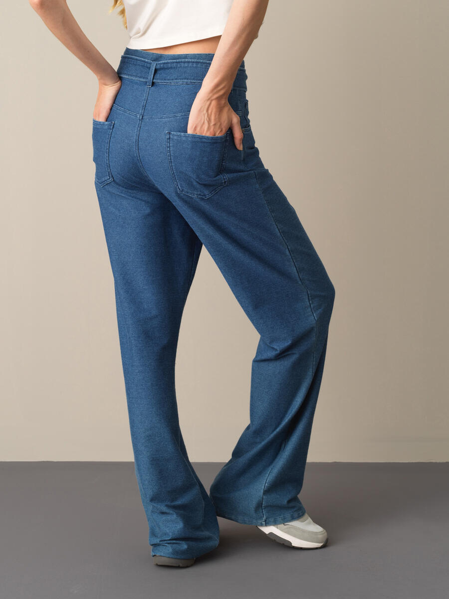 Xint Yüksek Bel Pamuklu Regular Fit Denim Görünümlü Pantolon. 5