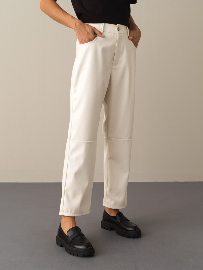 XINT - Yüksek Bel Regular Fit Deri Pantolon (1)