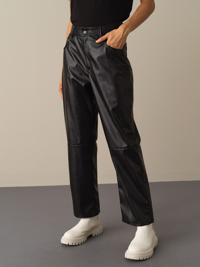XINT - Yüksek Bel Regular Fit Deri Pantolon (1)