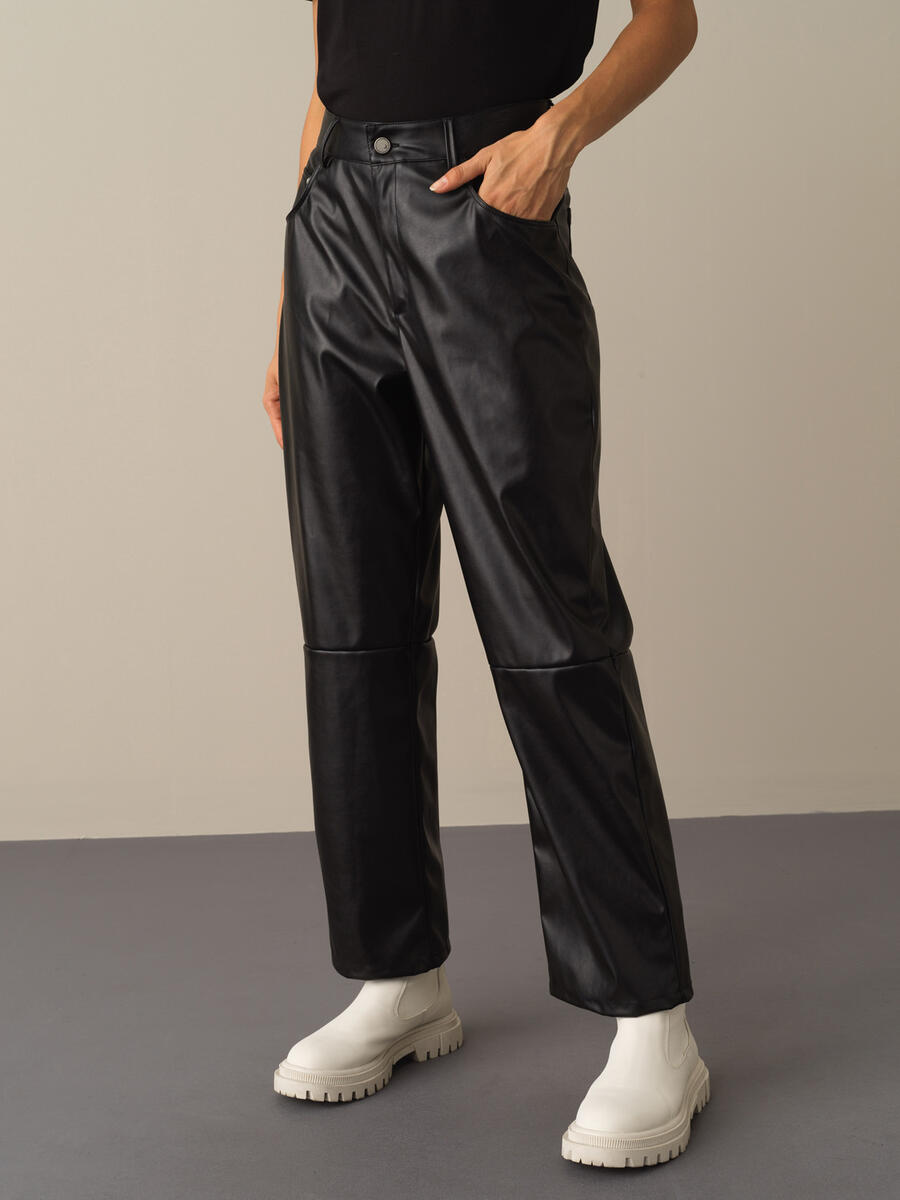 Xint Yüksek Bel Regular Fit Deri Pantolon. 2