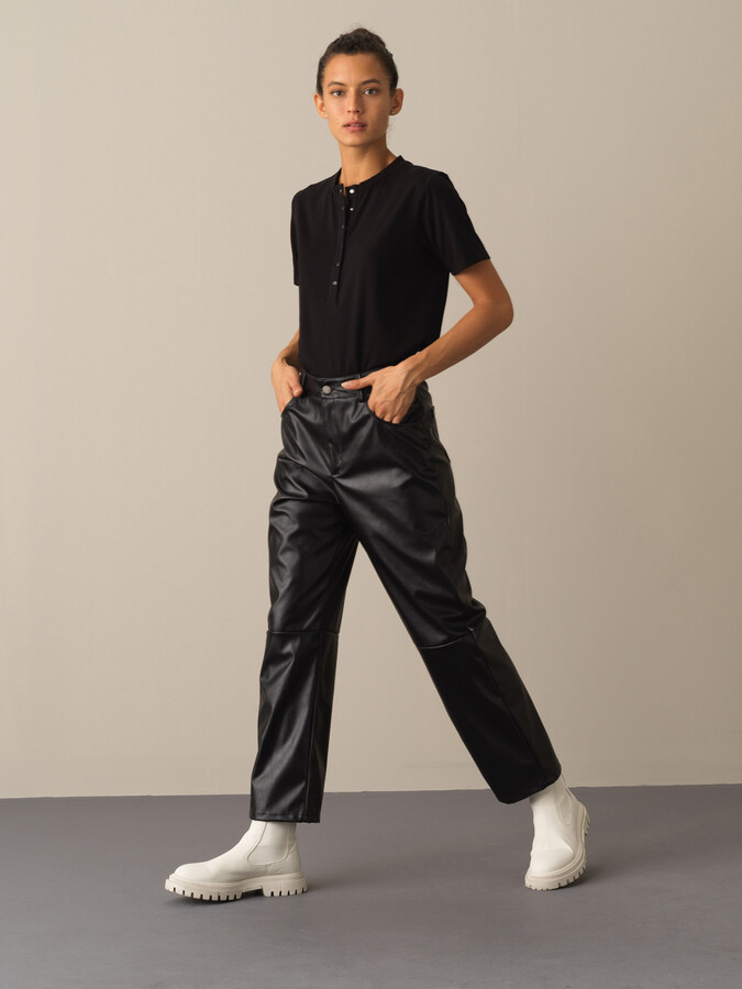 XINT - Yüksek Bel Regular Fit Deri Pantolon