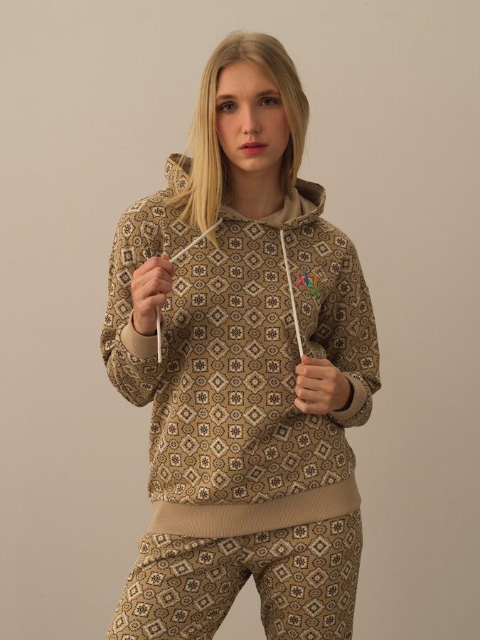 XINT - Kapüşonlu Oversize Desenli Modal Sweatshirt (1)