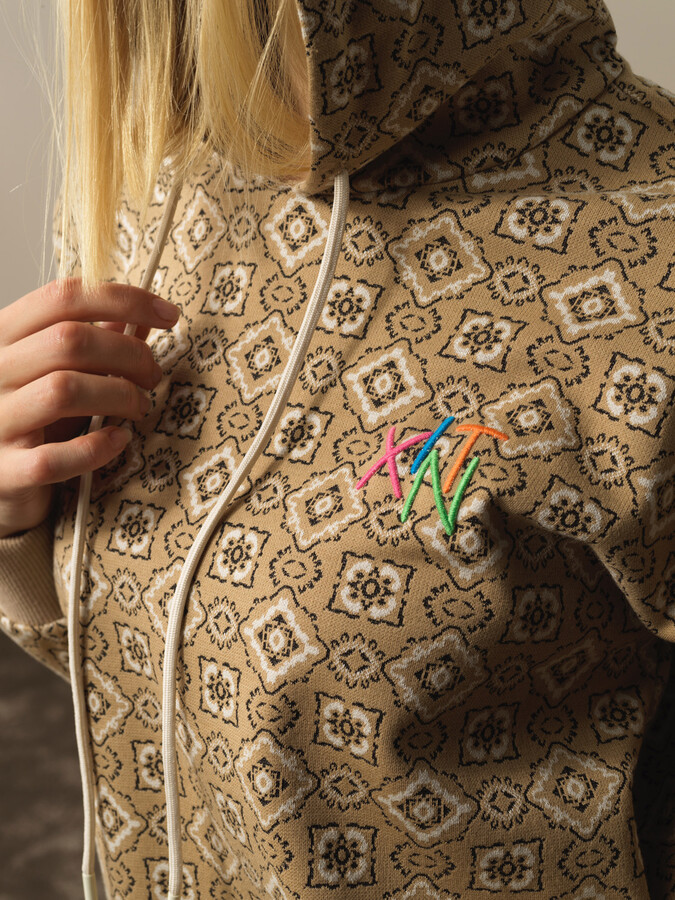 Kapüşonlu Oversize Desenli Modal Sweatshirt - Thumbnail (2)