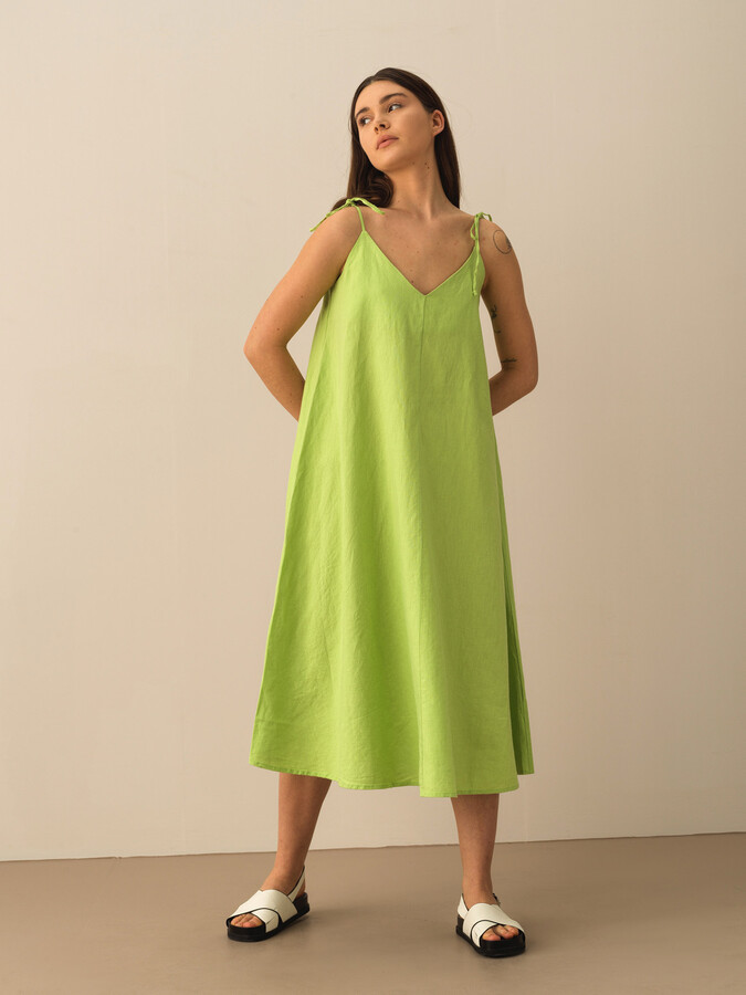 XINT - %100 Keten Oversize Basic Elbise